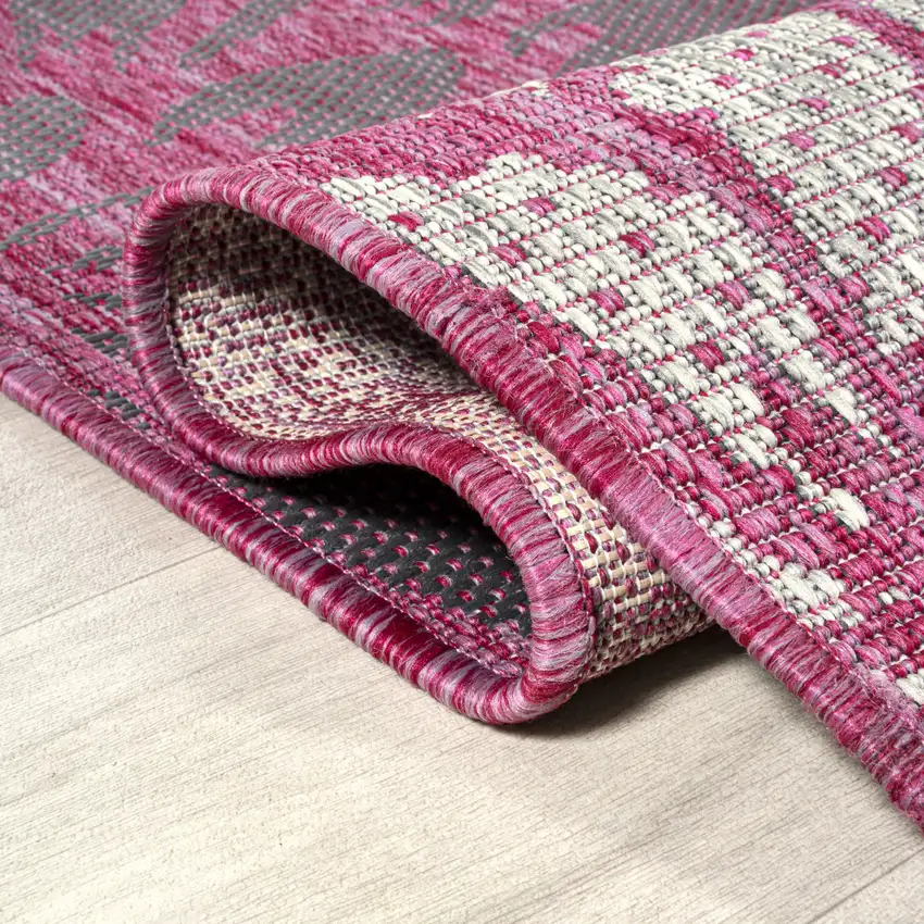 5' Fuchsia And Light Gray Round Floral Indoor Outdoor Area Rug Photo 9