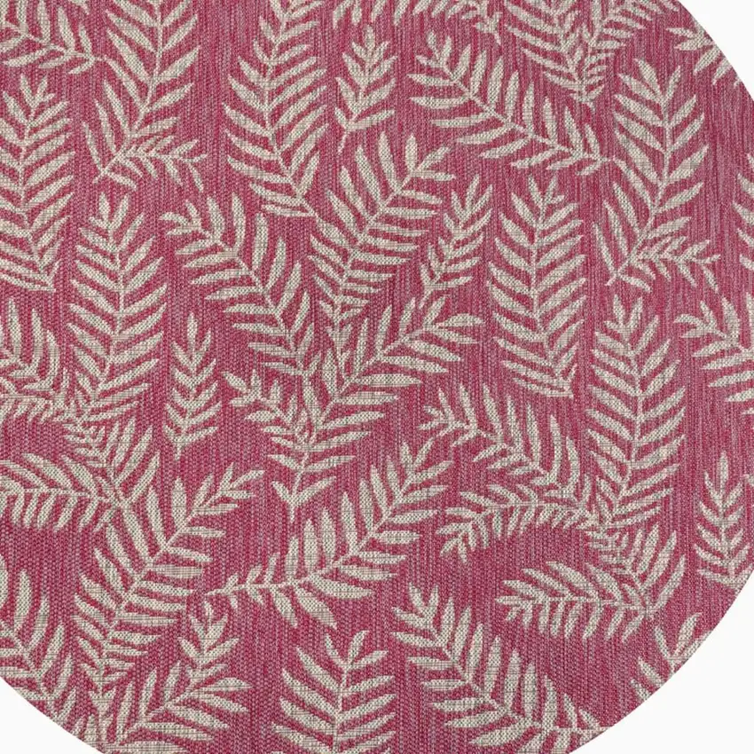 5' Fuchsia And Light Gray Round Floral Indoor Outdoor Area Rug Photo 2