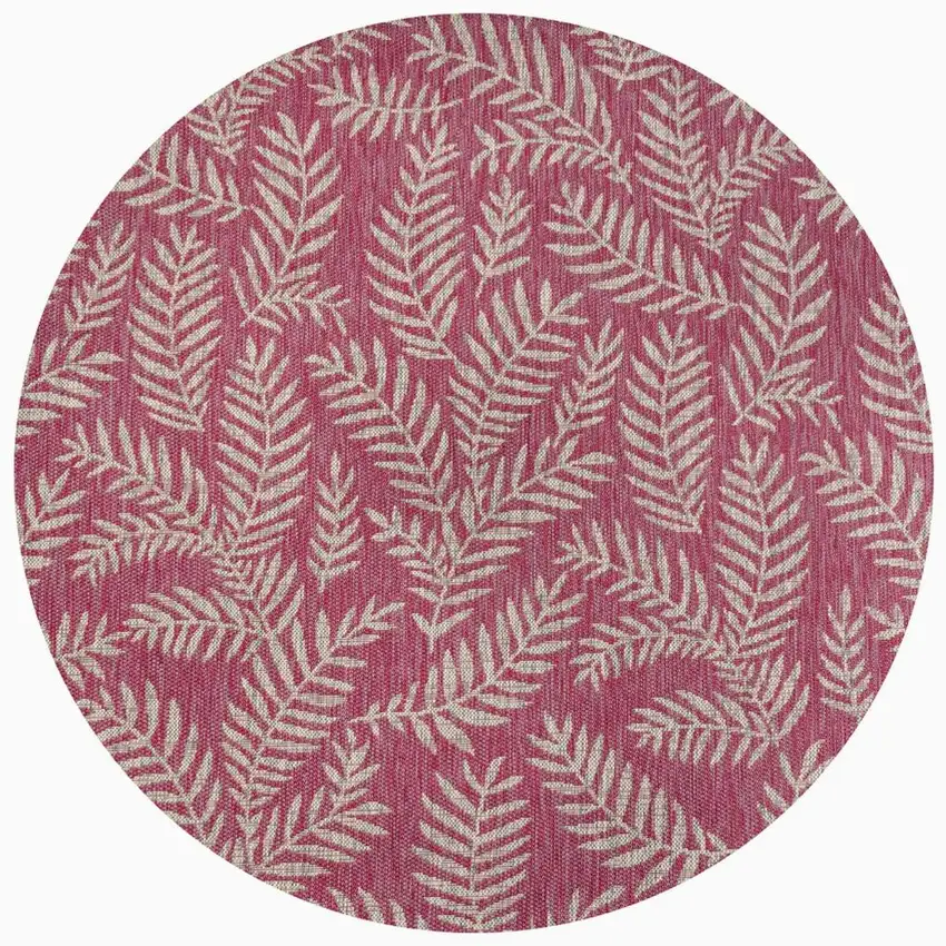 5' Fuchsia And Light Gray Round Floral Indoor Outdoor Area Rug Photo 3