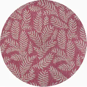 Photo of 5' Fuchsia And Light Gray Round Floral Indoor Outdoor Area Rug