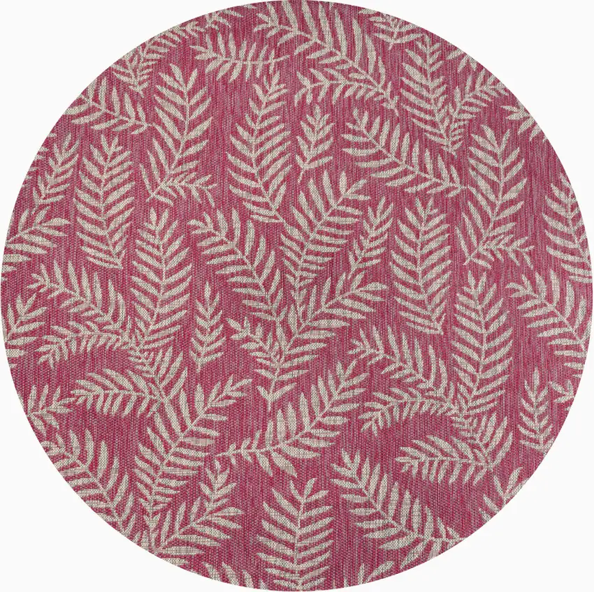 5' Fuchsia And Light Gray Round Floral Indoor Outdoor Area Rug Photo 1