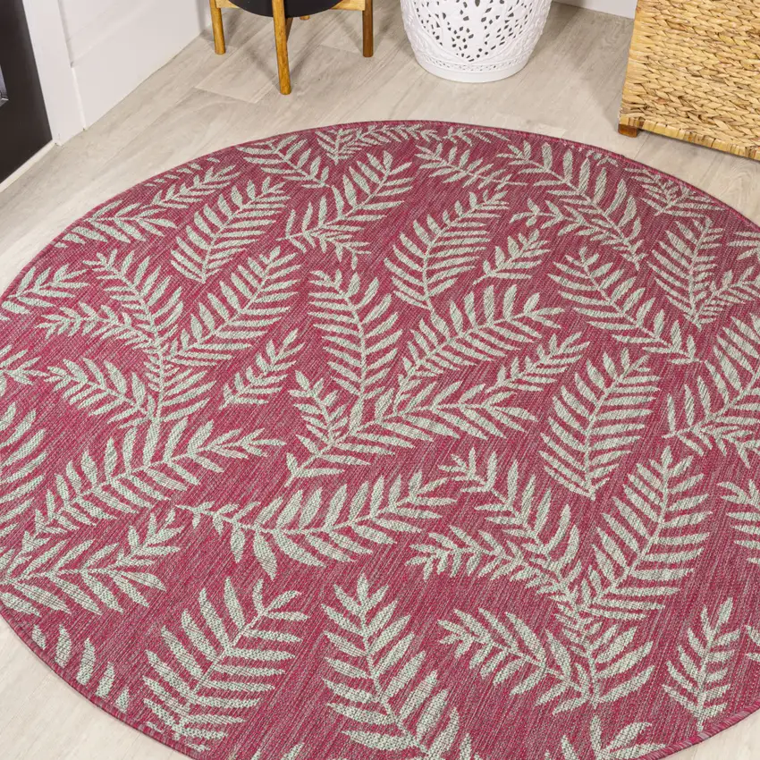 5' Fuchsia And Light Gray Round Floral Indoor Outdoor Area Rug Photo 4