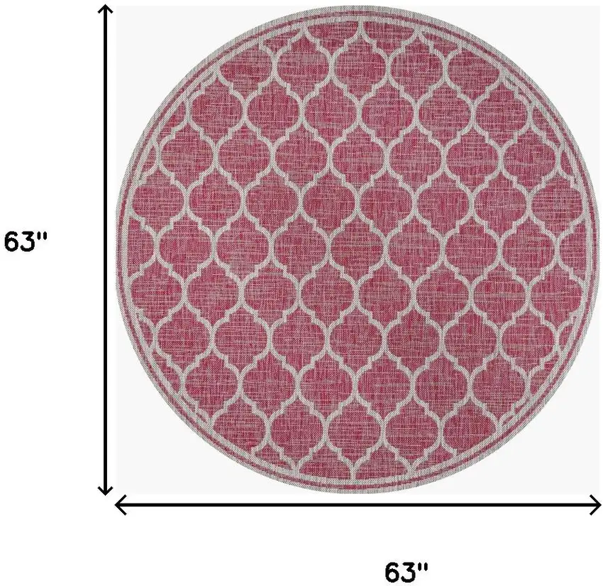 5' Fuchsia And Light Gray Round Geometric Indoor Outdoor Area Rug Photo 9