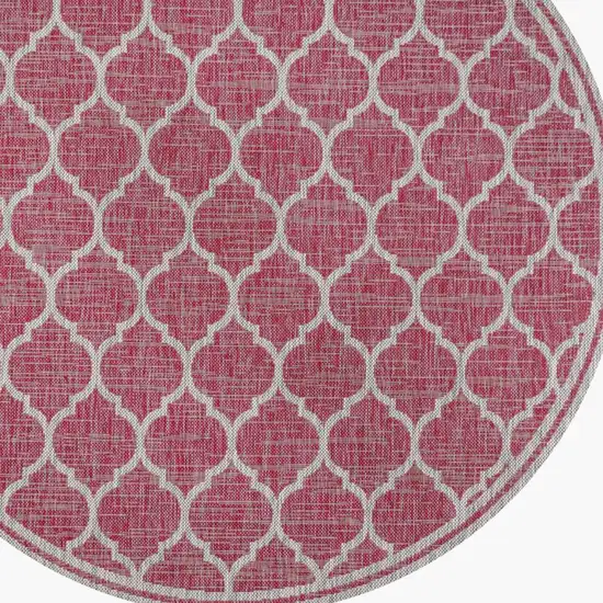 5' Fuchsia And Light Gray Round Geometric Indoor Outdoor Area Rug Photo 2