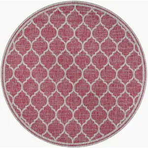 Photo of 5' Fuchsia And Light Gray Round Geometric Indoor Outdoor Area Rug