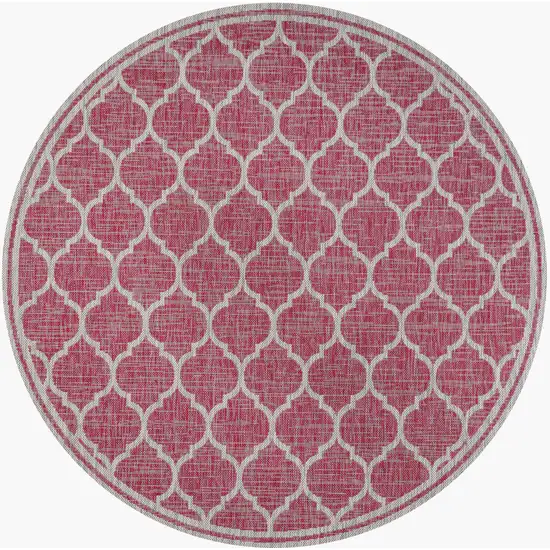 5' Fuchsia And Light Gray Round Geometric Indoor Outdoor Area Rug Photo 1
