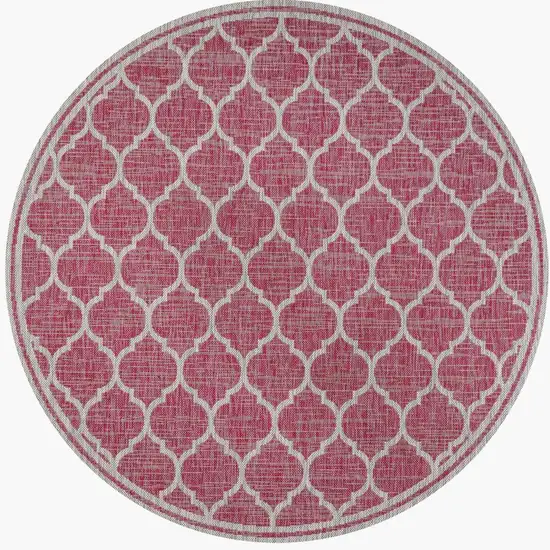 5' Fuchsia And Light Gray Round Geometric Indoor Outdoor Area Rug Photo 3