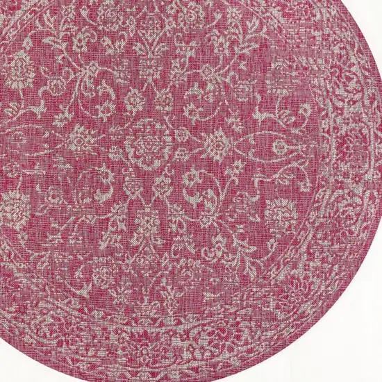 5' Fuchsia And Light Gray Round Medallion Indoor Outdoor Area Rug Photo 2