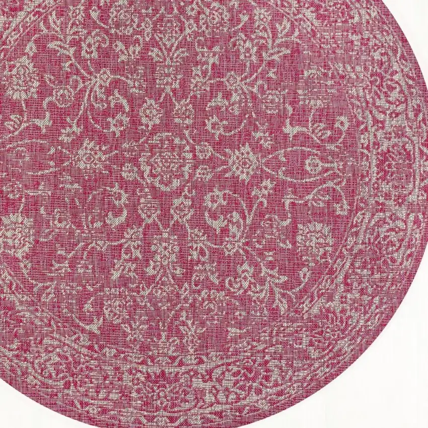 5' Fuchsia And Light Gray Round Medallion Indoor Outdoor Area Rug Photo 2