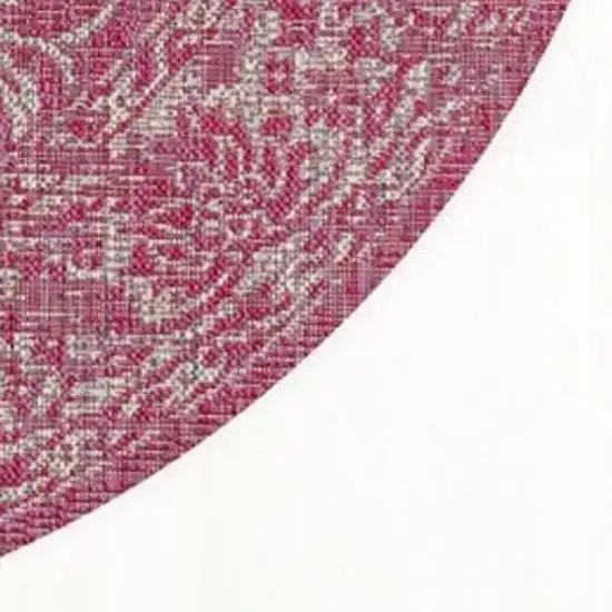 5' Fuchsia And Light Gray Round Medallion Indoor Outdoor Area Rug Photo 2