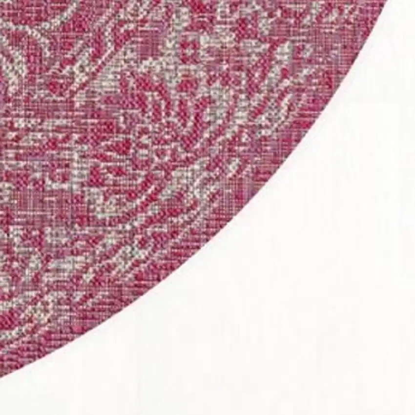 5' Fuchsia And Light Gray Round Medallion Indoor Outdoor Area Rug Photo 2