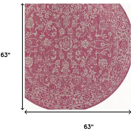 5' Fuchsia And Light Gray Round Medallion Indoor Outdoor Area Rug Photo 9
