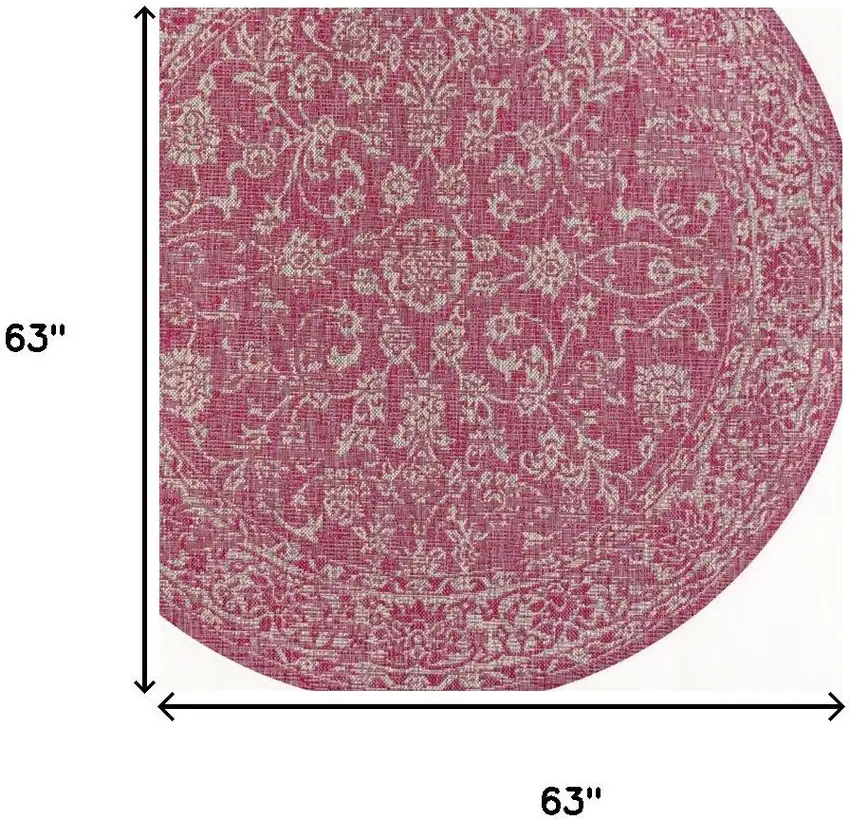 5' Fuchsia And Light Gray Round Medallion Indoor Outdoor Area Rug Photo 9