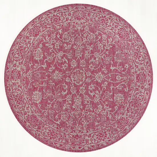 5' Fuchsia And Light Gray Round Medallion Indoor Outdoor Area Rug Photo 1