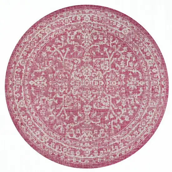 5' Fuchsia And Light Gray Round Medallion Indoor Outdoor Area Rug Photo 2