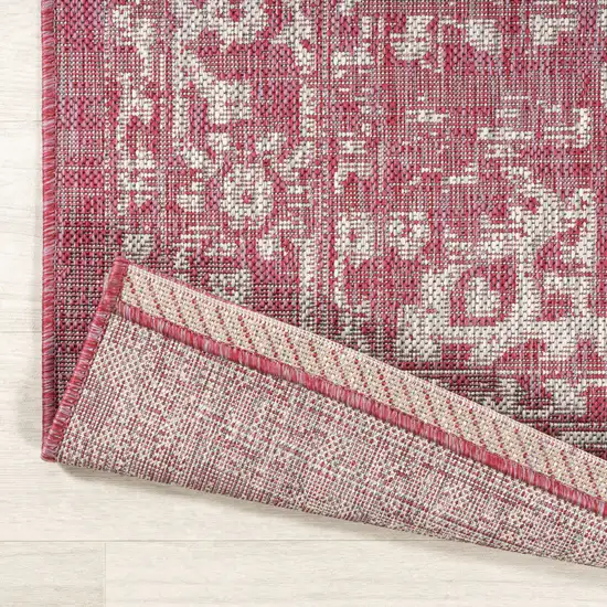 5' Fuchsia And Light Gray Round Medallion Indoor Outdoor Area Rug Photo 6