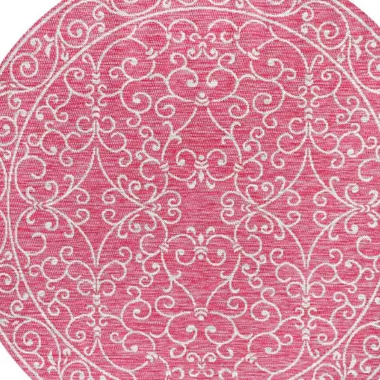 5' Fuchsia And Light Gray Round Medallion Indoor Outdoor Area Rug Photo 2