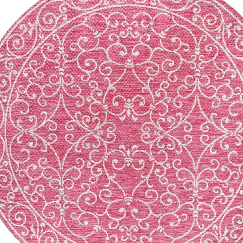5' Fuchsia And Light Gray Round Medallion Indoor Outdoor Area Rug Photo 2