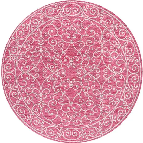 5' Fuchsia And Light Gray Round Medallion Indoor Outdoor Area Rug Photo 3