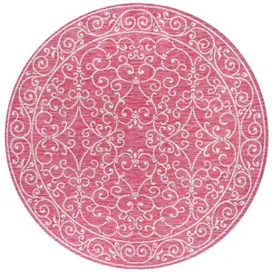 Photo of 5' Fuchsia And Light Gray Round Medallion Indoor Outdoor Area Rug