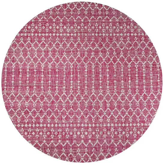 5' Fuchsia And Light Gray Round Trellis Indoor Outdoor Area Rug Photo 3