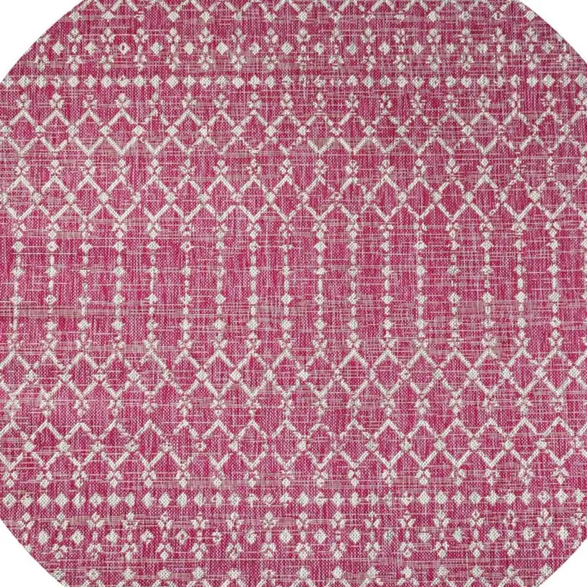 5' Fuchsia And Light Gray Round Trellis Indoor Outdoor Area Rug Photo 2