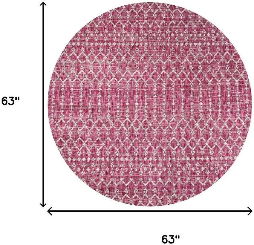 5' Fuchsia And Light Gray Round Trellis Indoor Outdoor Area Rug Photo 9