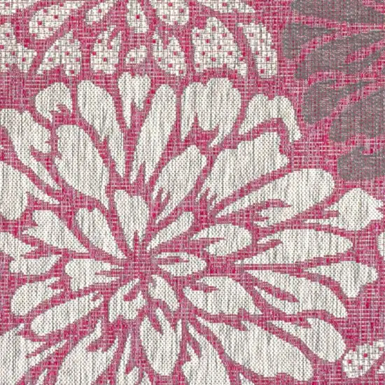 5' Fuchsia And Light Gray Square Floral Indoor Outdoor Area Rug Photo 3