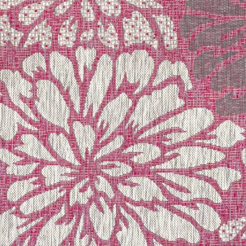 5' Fuchsia And Light Gray Square Floral Indoor Outdoor Area Rug Photo 3