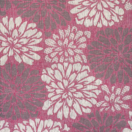 5' Fuchsia And Light Gray Square Floral Indoor Outdoor Area Rug Photo 1
