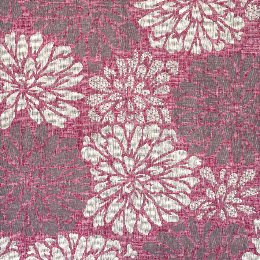 5' Fuchsia And Light Gray Square Floral Indoor Outdoor Area Rug Photo 1