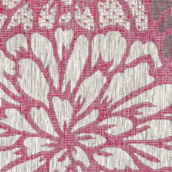 5' Fuchsia And Light Gray Square Floral Indoor Outdoor Area Rug Photo 2