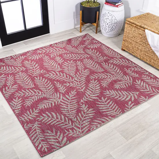 5' Fuchsia And Light Gray Square Floral Indoor Outdoor Area Rug Photo 4