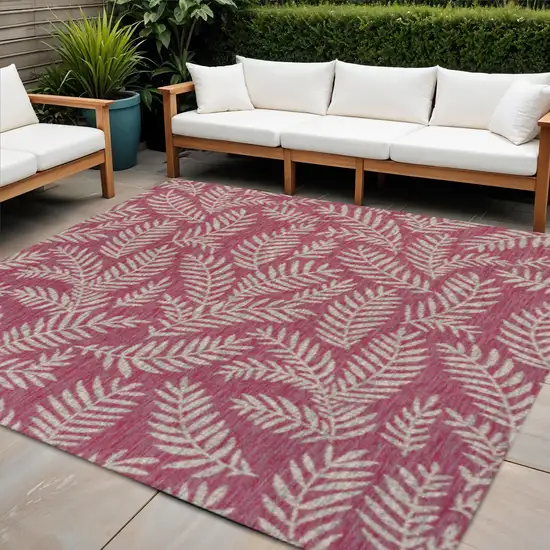 5' Fuchsia And Light Gray Square Floral Indoor Outdoor Area Rug Photo 1