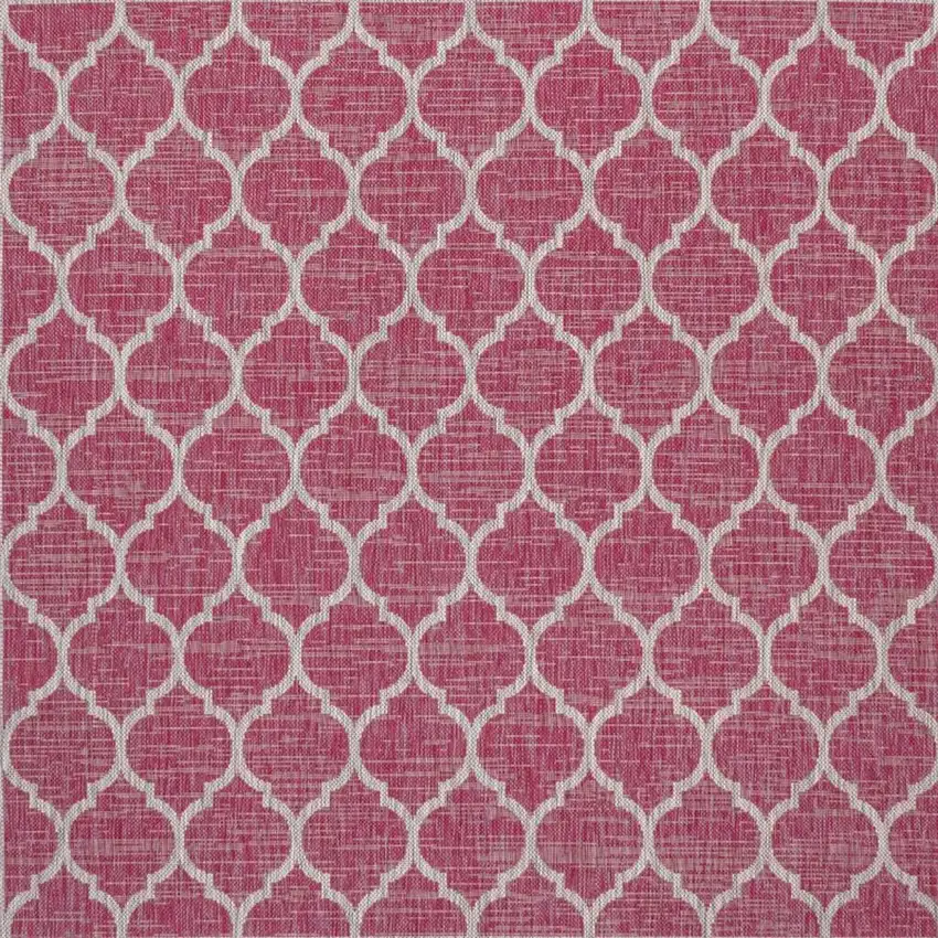 5' Fuchsia And Light Gray Square Geometric Indoor Outdoor Area Rug Photo 3