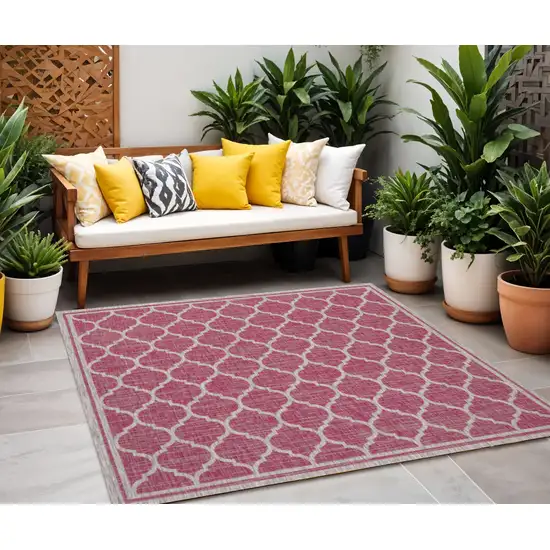 5' Fuchsia And Light Gray Square Geometric Indoor Outdoor Area Rug Photo 1