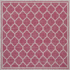 Photo of 5' Fuchsia And Light Gray Square Geometric Indoor Outdoor Area Rug
