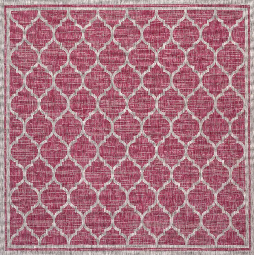 5' Fuchsia And Light Gray Square Geometric Indoor Outdoor Area Rug Photo 1