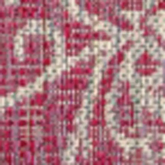 5' Fuchsia And Light Gray Square Medallion Indoor Outdoor Area Rug Photo 2