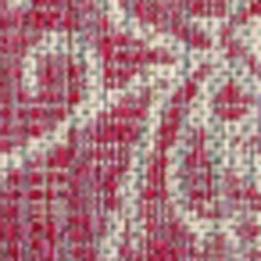 5' Fuchsia And Light Gray Square Medallion Indoor Outdoor Area Rug Photo 2