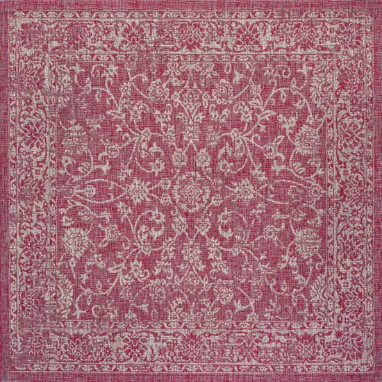 5' Fuchsia And Light Gray Square Medallion Indoor Outdoor Area Rug Photo 3
