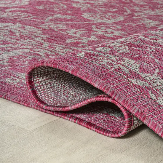 5' Fuchsia And Light Gray Square Medallion Indoor Outdoor Area Rug Photo 9
