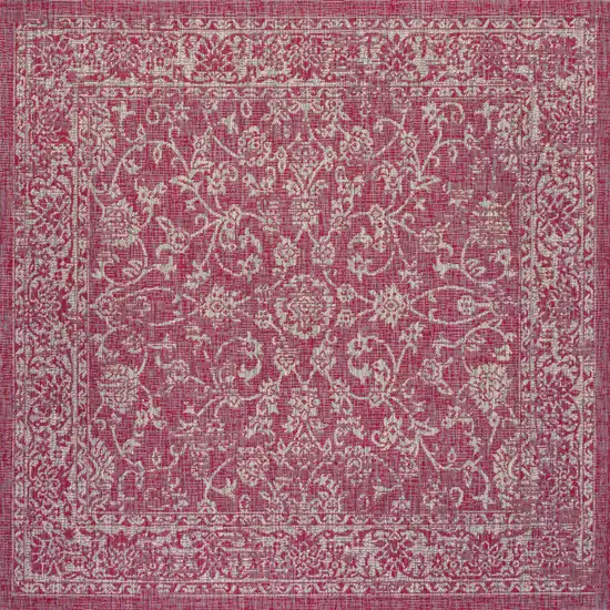 5' Fuchsia And Light Gray Square Medallion Indoor Outdoor Area Rug Photo 1