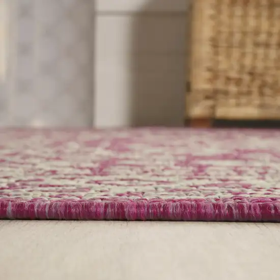 5' Fuchsia And Light Gray Square Medallion Indoor Outdoor Area Rug Photo 6