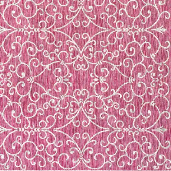 5' Fuchsia And Light Gray Square Medallion Indoor Outdoor Area Rug Photo 2