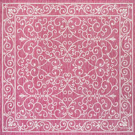 5' Fuchsia And Light Gray Square Medallion Indoor Outdoor Area Rug Photo 1