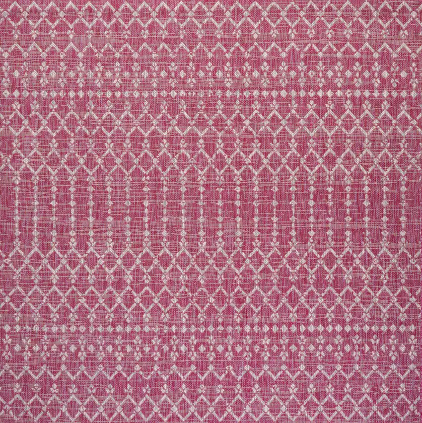 5' Fuchsia And Light Gray Square Trellis Indoor Outdoor Area Rug Photo 3
