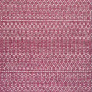 Photo of 5' Fuchsia And Light Gray Square Trellis Indoor Outdoor Area Rug