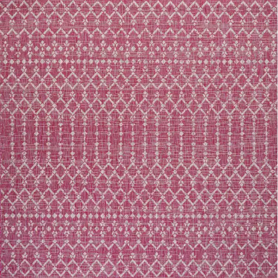 5' Fuchsia And Light Gray Square Trellis Indoor Outdoor Area Rug Photo 1