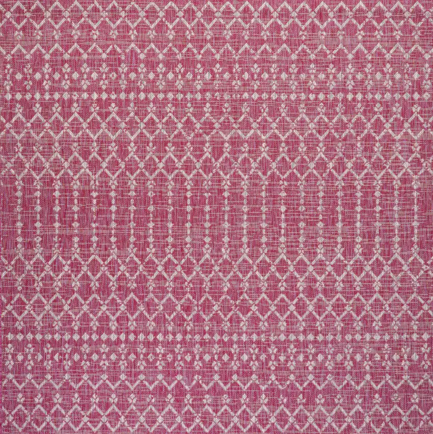 5' Fuchsia And Light Gray Square Trellis Indoor Outdoor Area Rug Photo 1